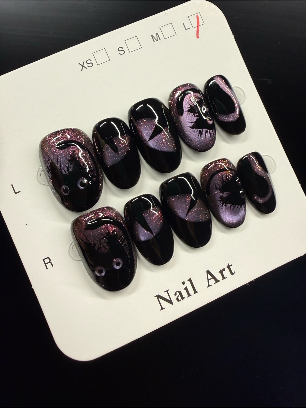 Black Cat Shimmering Purple Halloween Press-On Nail Large